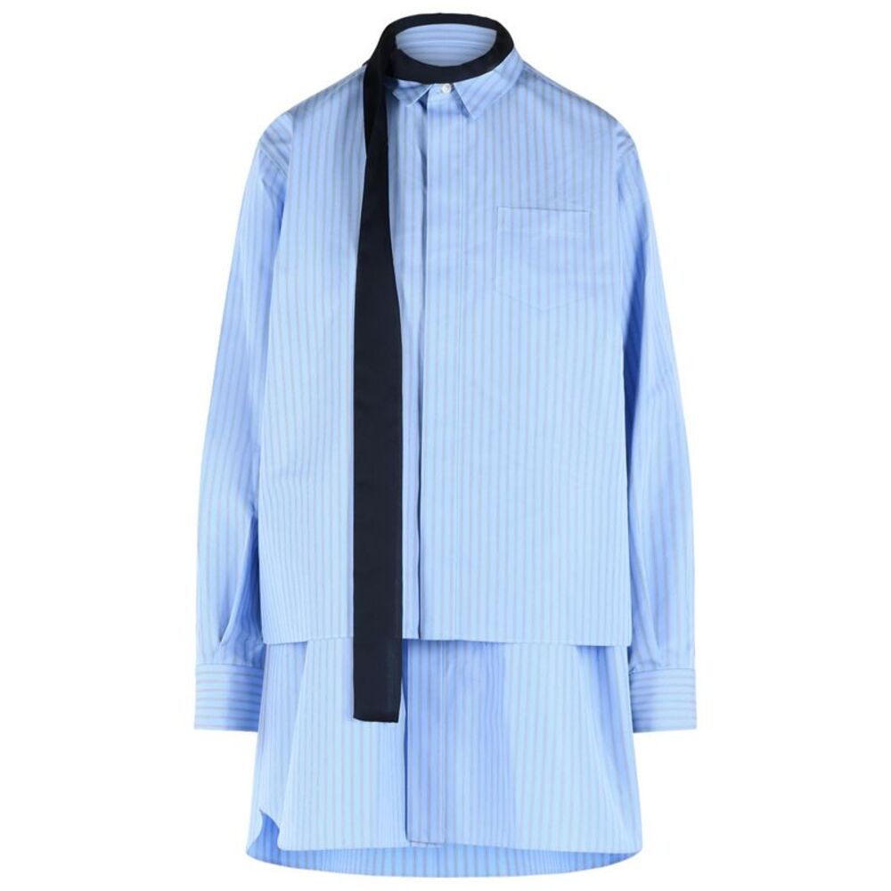Sacai Light Blue Cotton Blend Mini Dress Women